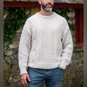 Aran Sweater Market Men’s White Lightweight